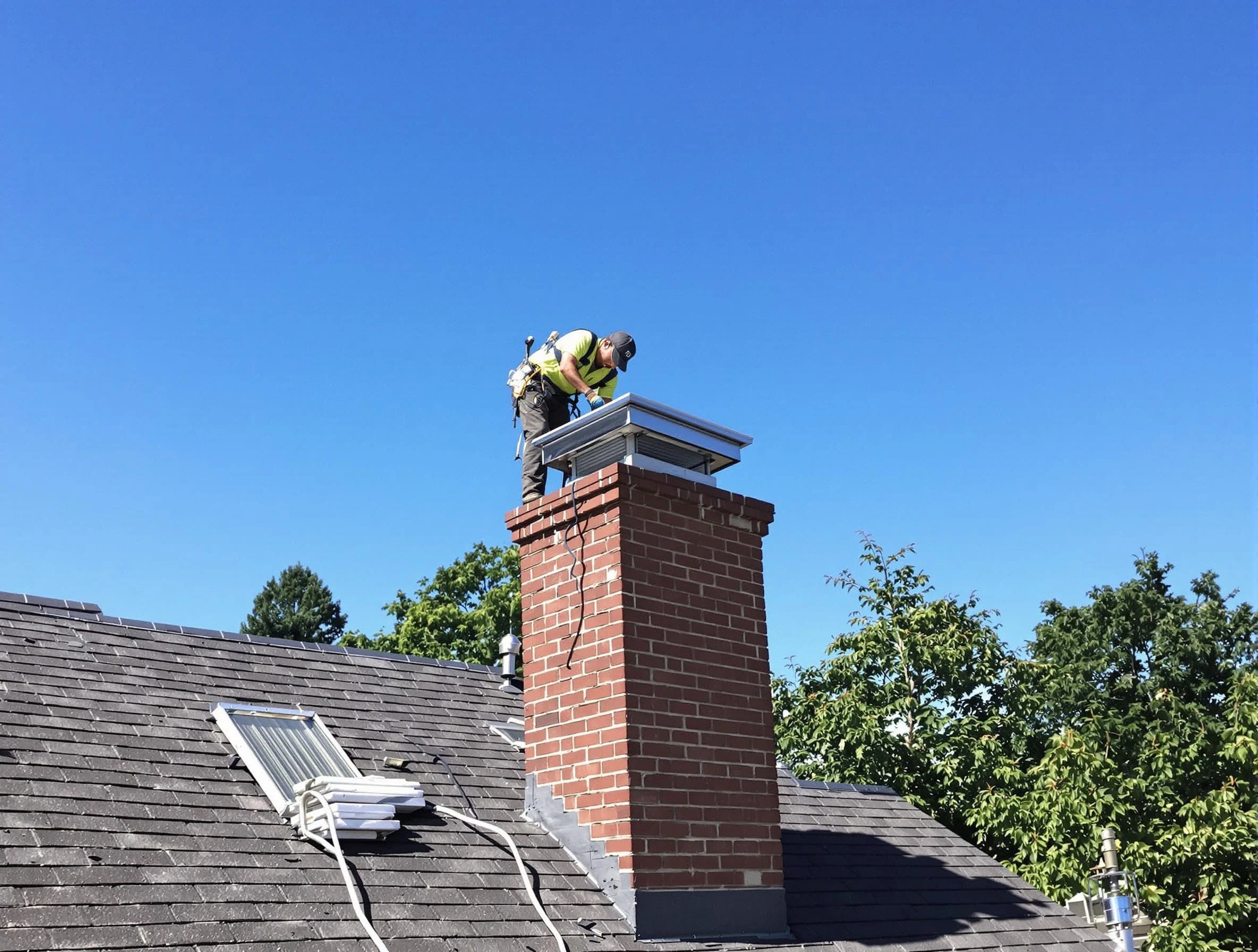 South Valley Chimney Sweep technician measuring a chimney cap in South Valley, NM