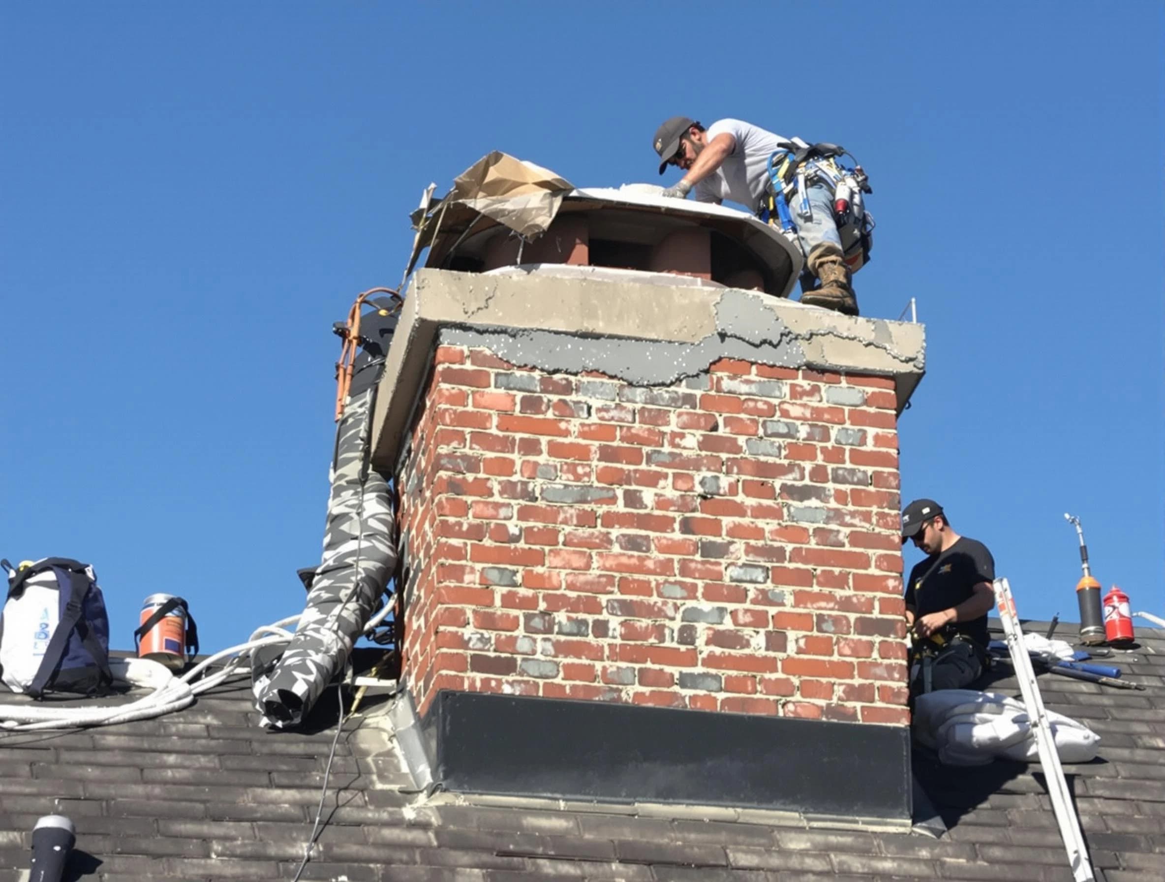 South Valley Chimney Sweep installing a custom chimney crown in South Valley, NM