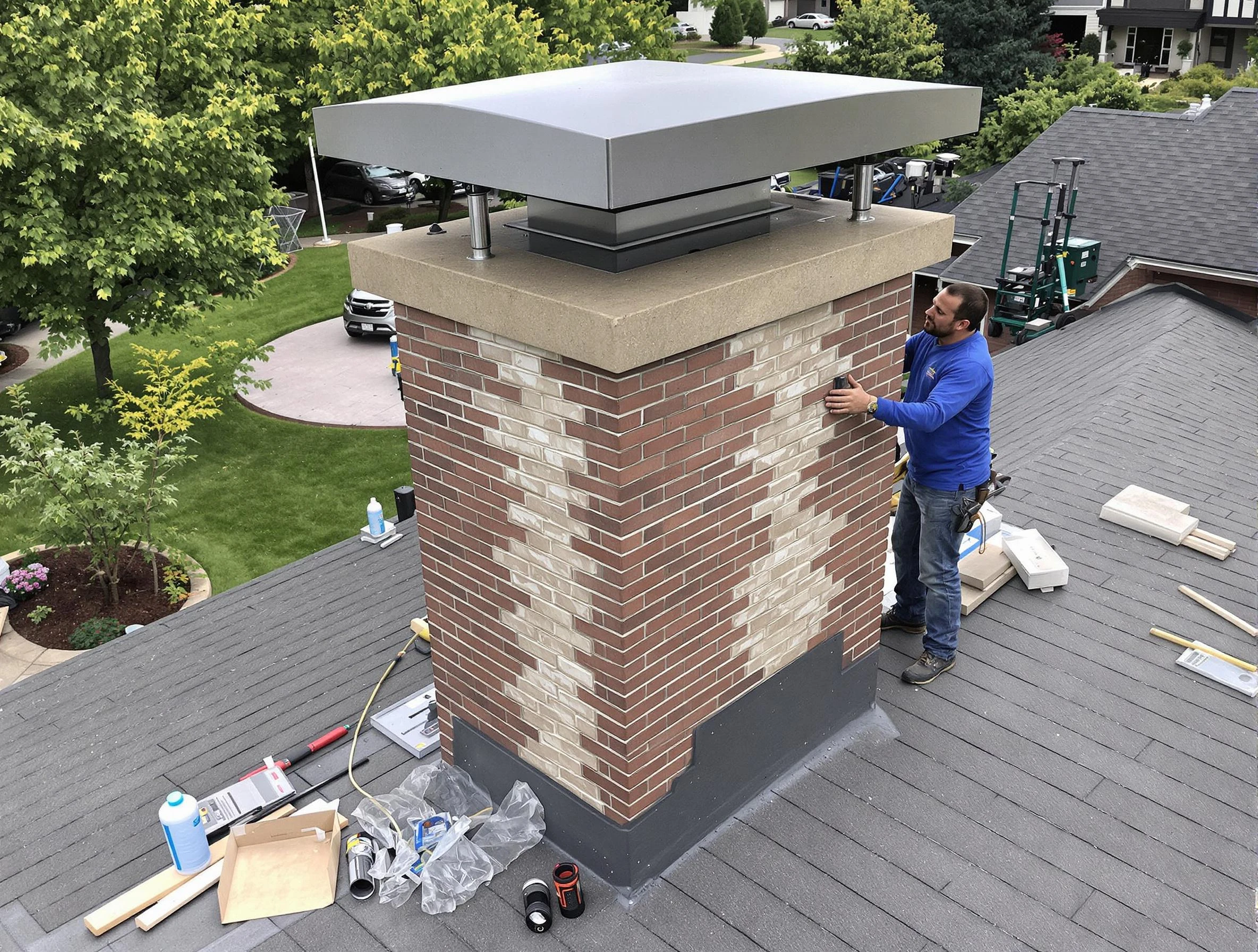 South Valley Chimney Sweep team working on a custom chimney remodel in South Valley, NM